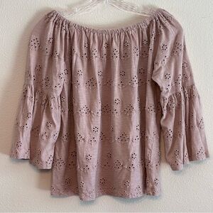 Lucky Brand Light Pink Off-Shoulder Eyelet Women’s Shirt 3/4 sleeve SZ M